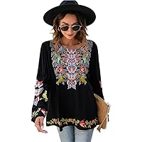 Women's Embroidered Traditional Hippie Clothes Blouse Bohemian Long Sleeve Shirt Tunic