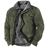Plaid Fleece Jacket Men Winter Zip Up Hoodie Sherpa Sweatshirt Warm Thick Coats Casual Outdoor Cargo Coat Outwear