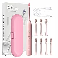 8 Brush Head-6 Gears with Toothbrush-Fully Automatic Charging Sound Wave Soft Bristle Brush with Bracket and Travel Case-USB Charging Model Electric for Home Gifts (Pink, M)