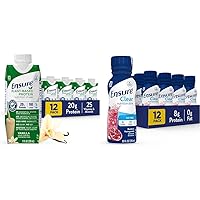 Ensure 100% Plant-Based Vegan Protein Nutrition Shakes with 20g Fava Bean and Pea Protein, Vanilla & Ensure Liquid Clear Nutrition Drink, 0g fat, 8g of protein, Blueberry Pomegranate, 10 Fl Oz