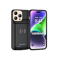 10000mAh Battery Case for iPhone 14/14 Pro/13/13 Pro, Wireless Charging & Wired Earphone & Sync-Data Supported, Portable Extended Charger Case for iPhone 14/13 Pro, 6.1 inch Black