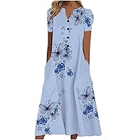 Womens Short Sleeve Dresses Floral Dresses for Women Crewneck Vneck Beach Hawaiian Maxi Long Dresses 2024