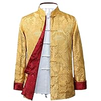 Traditional Chinese Men's Double-Faced Jacket Tang Suit Hanfu Contrast Color Retro Top Kung Fu Party Clothes hong huang se L