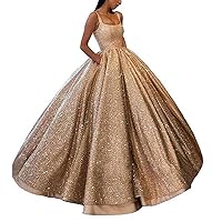 VeraQueen Women's Rose Gold Sequins Quinceanera Dresses Off Shoulder Backless Prom Dress Evening Gowns