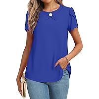 Anymiss Women's Summer Dressy Casual Chiffon Blouse Spring Short Sleeve Button Up Shirts Work Tunic Tops
