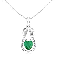 Natural Emerald Infinity Knot Heart Pendant Necklace for Women in Sterling Silver / 14K Solid Gold/Platinum