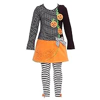 Bonnie Jean Girls Halloween Jack-O-Lantern Fall Dress Outfit Set, Black/White, 2T - 4T