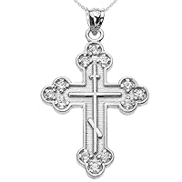 Religious Jewelry 925 Sterling Silver CZ Eastern Orthodox Cross Pendant Necklace