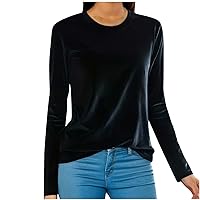 Womens Plus Size Velvet Tops Long Sleeve Crew Neck Pullover T Shirts Dressy Casual Solid Tunic Blouses 2024 Fashion