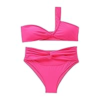 Swimsuit Top Womens Gender Neutral Swimwear Color One Shoulder Swimsuit Two Piece Swimsuit