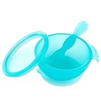Baby Bowl, Silicone Feeding Set with Suction for Baby and Toddler, Includes Spoon and Lid, First Feeding Set, Training Essentials for Baby Led Weaning for Babies 4 Months Up, Blue Jelly
