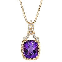 PEORA Genuine Amethyst with Lab Grown Diamond Pendant for Women 14KRose Gold, Cushion Cut, 3.11 Carats total