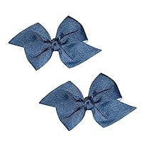 WD2U Baby Girls Set of 2 Denim Blue Grosgrain 3