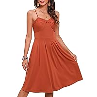 Women's Casual Summer Dress with Pockets V Neck Cotton Swing Spaghetti Strap Sundress for Beach Wedding Guest Dresses