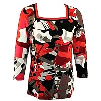 Lynn Ritchie - Amazed, 3/4 Sleeve, Square Neck Geometric Print Fashion Top