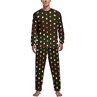 Jamaica Weed Leaf Pattern Men's Pajamas Set Long Sleeves Sleepwear Loungewear PJ Set Lounge Set Sleep Set