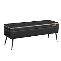 VASAGLE EKHO Collection - Storage Ottoman Bench, Entryway Bedroom Bench, 15 Gallons, Synthetic Leather with Stitching, Mid-Century Modern, Safety Hinges, Loads 660 lb, Ink Black ULOM074B01