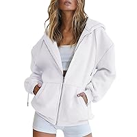 Womens Zip Up Hoodie Oversized Cute Y2K Jacket Teen Girl Casual Drawstring Sweatshirts with Pocket Fall Coat Outfits