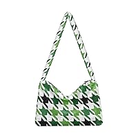 Ladies Soft Plush Underarm Bag Houndstooth-green-plaid-lattice Fluffy Shoulder Bag Women Furry Purse Handbag