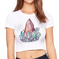 Cute Crystal Women's Cropped T-Shirt - Printed Crop Top - Illustration Cropped Tee