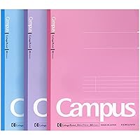 KOKUYO Campus Notebook, 9-3/4“ x 7-1/2”, College Ruled, 80 Sheets (160 pages), Bleed Resistant, Pack of 3 Colors - Pink, Blue, Lavender, Made in Japan (WSG-NO-308CG1×3)