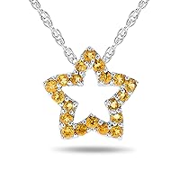 925 Sterling Silver Star Citrine Gemstone Pendant Necklace For Women 18 Inch Chain, Metal Gemstone, Citrine