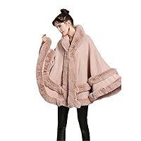 Double Layer Imitated Rabbit Fur Cape Coat Hooded Shawl Winter Women Knit Poncho Overcoat Faux Fur Wraps