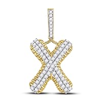The Diamond Deal 10kt Yellow Gold Mens Round Diamond Letter X Charm Pendant 1-1/3 Cttw