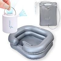 CIRCA AIR Bundle - Inflatable Hair Washing Basin with Shower Bag and Mini Pump - Portable Hair Wash Station, Inflatable Sink for Locs Detox with Rechargeable USB Small Air Pump
