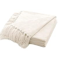 RECYCO Throw Blanket Soft Cozy Chenille Throw Blanket with Fringe Tassel for Couch Sofa Chair Bed Living Room Gift (Ivory White, 50