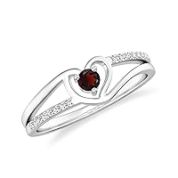 Natural 3mm Garnet Promise Ring Heart Shaped for Women Girls in Sterling Silver / 14K Solid Gold