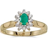 10k Yellow Gold Oval Emerald And Diamond Ring