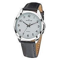 Atrium A10-10 Men's Watch Classic Very Clear Silver Analogue Quartz with Leather Strap Black, silver, Strap.
