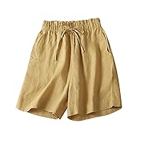 Cotton Linen Straight Leg Shorts Women Casual Drawstring Elastic Waisted Daily Shorts 2024 Basic Shorts with Pockets