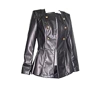 18P Size Women Petite Fashion 4098 Leather Long Blazer Peplum Waist Black
