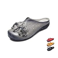 Women's Hand-Stitching Leather Cutout Mules & Clogs Slippers Vintage Flowers Breathable Backless Soft Slip-On Walking Shoes Ethnic Style Loafers