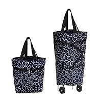Collapsible Foldable Cart Reusable Shopping Grocery Trolley Bag on Wheels(Black)