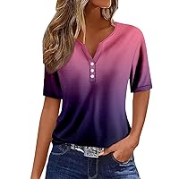 Womens Tops Dressy Casual 2024 Short Sleeve V Neck Button Trendy Fashion Business Loose Summer Comfy Tshirts