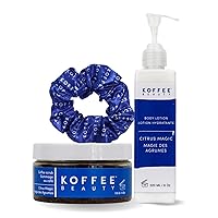 Citrus Magic Gift Set, 3 pcs - Coffee Body Scrub with Hair Scrunchie - Non-Greasy Body Lotion - Nutrient-Rich Body Exfoliator - Skin Care Gift Set for All Skin Types