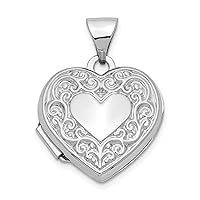 14k White Gold Textured Polished Engravable Holds 2 photos Love Heart Locket Measures 15.5x20.3mm Jewelry for Women