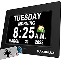 【Upgraded】 Digtal Clock with Day and Date for Seniors, Auto DST, 19 Alarms & Auto Dimmable, Non-Abbreviated Extra Large Clock for Elderly Dementia Alzheimers