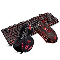 Keyboard Gaming Keyboard,4Pcs Keyboard Gaming Mouse Computer Backlight Headset Waterproof Mouse Pad (Color : Black)
