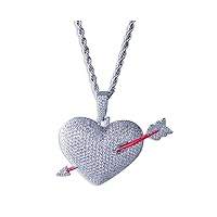 Moca Men Hip Hop Iced Out Bling Cupid's Arrow Love Heart Broken Pendant 18K Gold Plated Chan Couple Necklace (Silver)