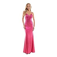 Womens Pink Embellished Zippered Padded Cups Cutout Back Lined Spaghetti Strap V Neck Full-Length Prom Gown Dress Juniors 17
