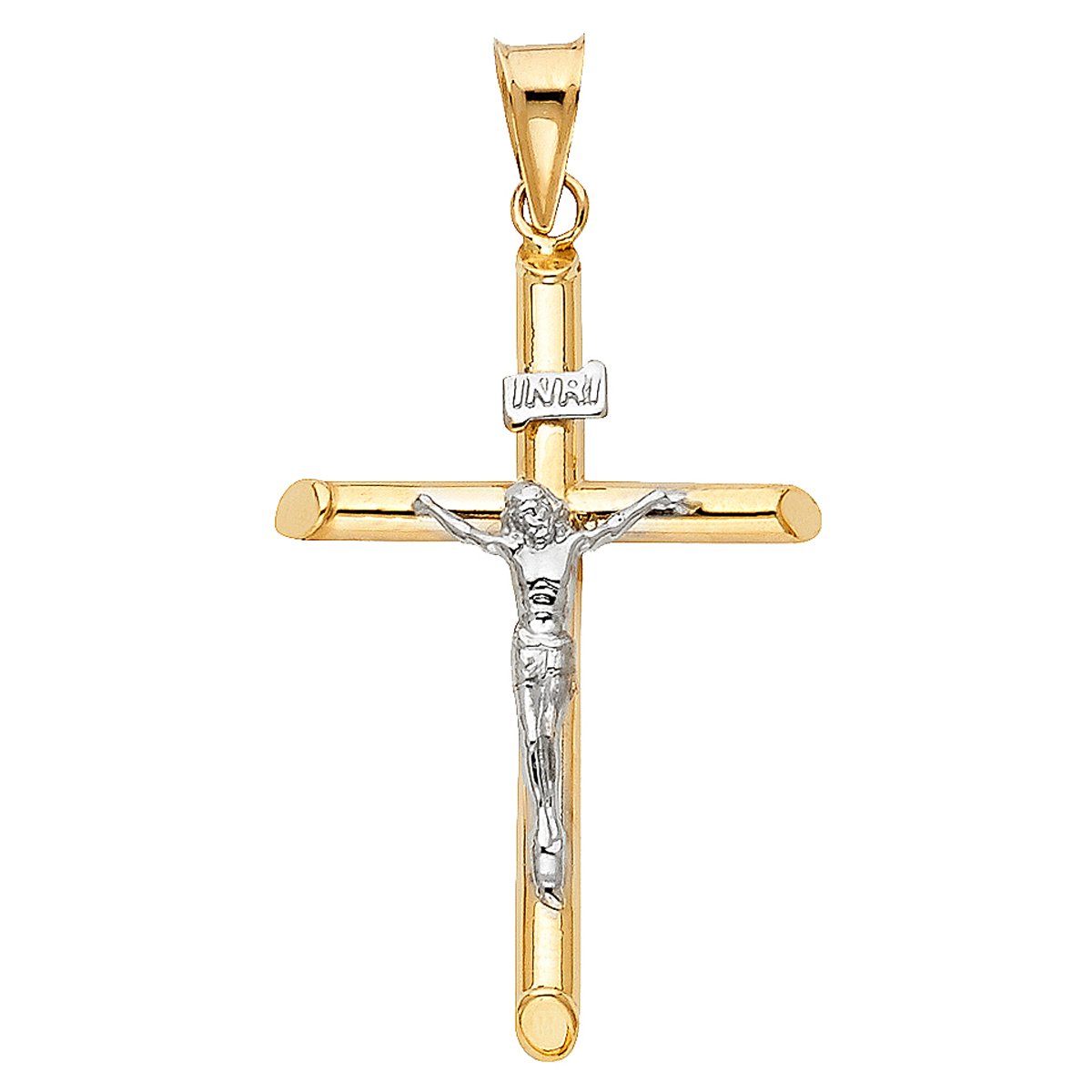 14k Two Tone Gold Religious Crucifix Cross Charm Pendant 43mm X 20mm