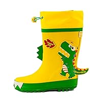 AONTUS Dinosaur Rain Boots for Kids,Printed All Weather Boots,100% Rubber Boots,Toddler