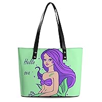 Womens Handbag Purple Mermaid Leather Tote Bag Top Handle Satchel Bags For Lady