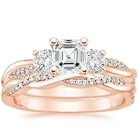 Moissanite 14k Rose Gold 4-Prong Petite Twisted Vine Simulated 1.0 CT Diamond Engagement Ring Promise Bridal Ring