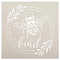 Bee Kind Stencil with Laurels by StudioR12 | DIY Spring Farmhouse Home Decor | Craft & Paint Inspirational Wood Signs | Select Size (18 x 18 inch)