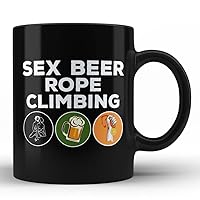 Sex Beer Rope climbing Black Coffee Mug by HOM | Gift Funny Sarcastic Hobby Enthusiast